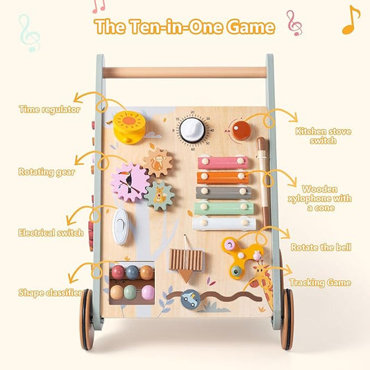 Wooden Baby Walker | Toddler Push Walking Toy with Wheels for Boys & Girls | Learning Walking Aid for Standing & Balance Training | Sturdy Montessori Toy for 36+ Months