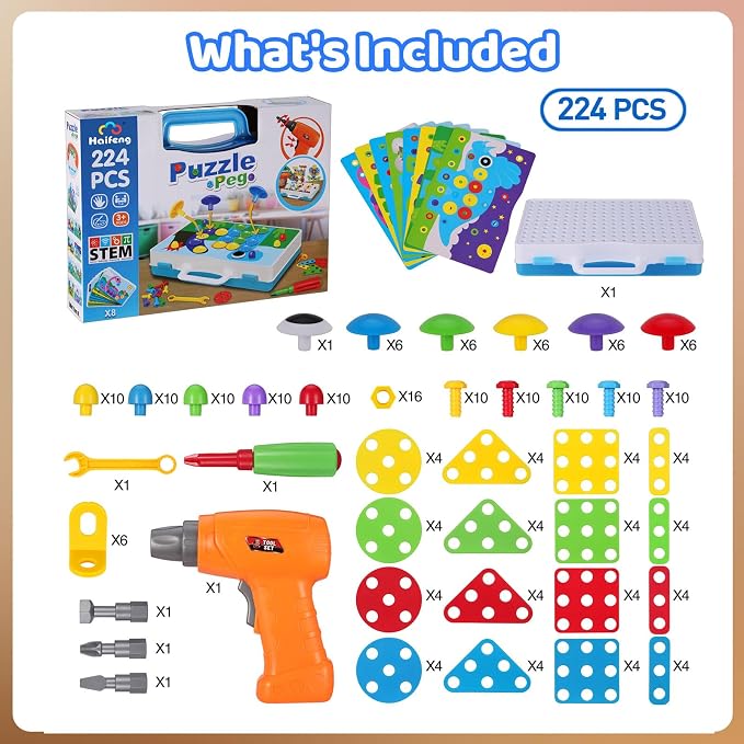STEM Building Toys 224PCS Drill Screwdriver Set for Kids - Image 9