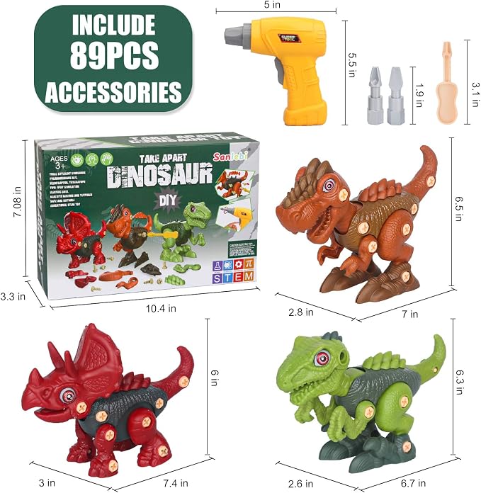 Sanlebi Take Apart Dinosaur Toys for 4 5 6 7 Year Old Boys Kids Building Toy Set with Electric Drill Construction Engineering Play Kit STEM Learning for Boys Girls Age 3 4 5 Year Old - Image 7