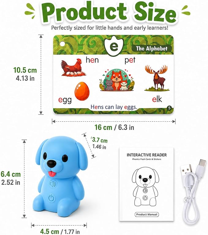 Dinosaur Interactive Reading Pen, Talking Flash Cards Learning Phonics with 73 Cards, Rechargeable, Volume Adjustable (Dog) - Image 7