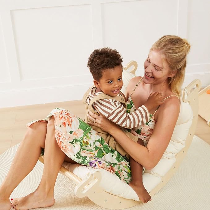 Tiny Land Pikler Triangle Set, 7-in-1 Foldable Pikler Triangle Climbing Toys Set for Kids,Baby Indoor Playground Jungle Gym, Wooden Montessori Climbing Set for Toddler (Natural)