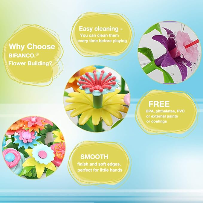 BIRANCO. Flower Garden Building Set - Grow up! Fun Stacking Toys for Toddlers and Kids Age 3-6 Year Olds, Educational Activity for Preschool, Cool STEM Gardening Gifts for Girls (138 PCS) - Image 8