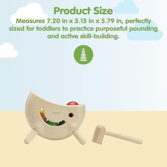 PlanToys® Miracle Pounding II Wooden Pounding Bench Toy for Kids Ages 2+ | Montessori Fine-Motor & Hand-Eye Coordination Activity for Focus & Strength | Eco-Friendly Educational Toy