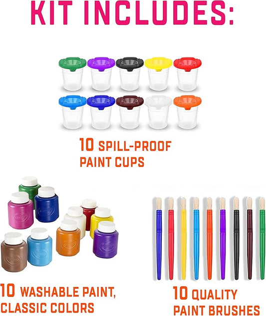 The Mega Deals Kids Painting Set, Washable Paint for Kids with Paint Cups and Toddler Paintbrushes, Non Toxic Washable Finger Paints 2 oz Each, Gifting Bundle Toddler Painting Supplies