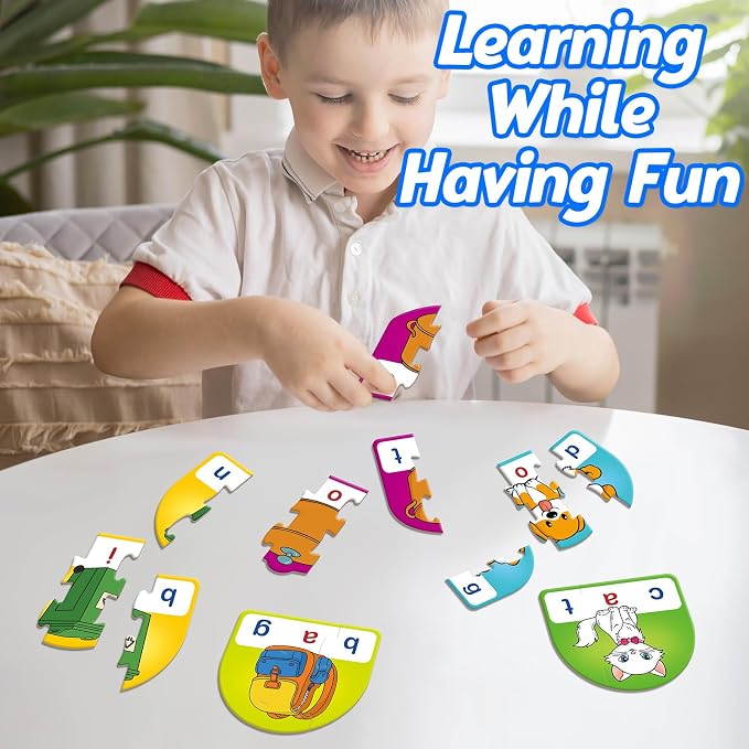 Kasfalci CVC Puzzle Cards for Kids,Back to School Supplies,Speech Therapy Toys for Toddlers,3 Alphabet Letter Word Puzzles,Learning Spelling Games,Preschool Kindergarten Classroom Must Haves - Image 7