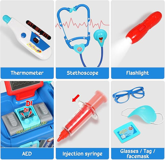 Doctor Kit for Toddlers 3-5 With 21pcs Medical Kit Toy Doctor Cart Stethoscope and Other Accessories Boy and Girl Fun Role Playing Game Dentist Toy Kids Pretend Play Girls Toys for 3 4 5 Birthday Gift