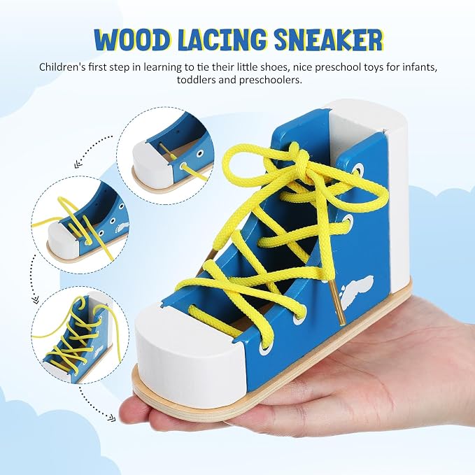 NUOBESTY Shoe Tie Practice for Kids Learn to Tie Shoes Wooden Lacing Toy Shoelaces Tying Teaching Prop Montessori Early Education Toy Pink - Image 6