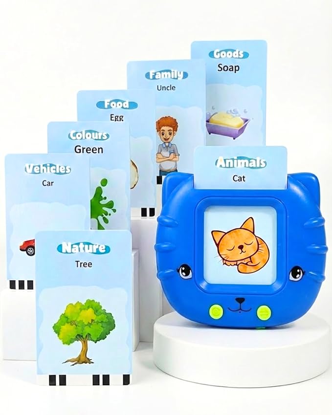 Talking Flash Cards for Kids, 112 Cards/224 Words, 5 Languages, Montessori Toddler Learning Toys, Screen-Free & Portable Reader, Speech & Phonics Practice for Ages 3+ (Blue CAT) by Unknown