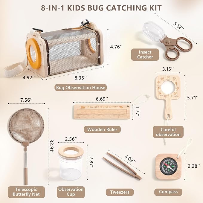 Montessori Wooden Bug Catcher Kit for Kids - 8-in-1 Outdoor Explorer Set with Habitat, Net & Magnifying Glass STEM Learning Toys for Ages 3-8 Nature Gift for Boys & Girls - Image 8