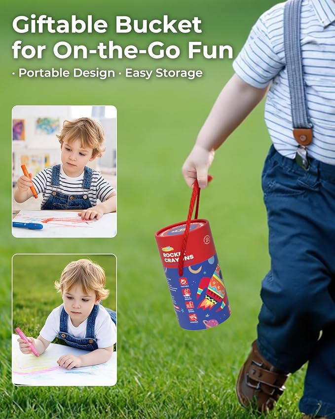 JUPITEARTH 12 Colors Twist Crayons for Toddlers 1-3, Non-Toxic Washable Crayons for Ages 4-8 with Storage Bucket, Ultra-Silky and Easy to Hold Art Supplies,Ideal Christmas Gift for Boys and Girls