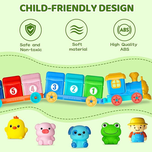 Toddler Learning Toys for 1 2 3 Year Old, Counting Matching & Sorting Montessori Train Set with 9 Farm Animals Finger Puppets, Birthday Gift for Baby Boys Girls - Image 2