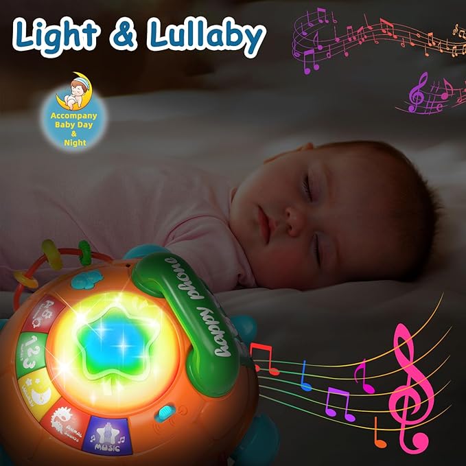 Baby Toys 6 to 12 Months,Infant Musical Turtle Crawling Toy with Phone Hand Drum, Baby Toy 7 8 9 10 18 Months 1-2 Year Old Girl Boy Gift (Blue)