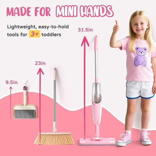 Kids Cleaning Toy Set,Pink Mini Spray Mop Montessori Toys Pretend Play Cleaning Tool for Toddlers with Spray Mop & Kids Broom Dustpan Set Cleaning Toys Gift for Toddlers Girls Boys Age 3+ - Image 2