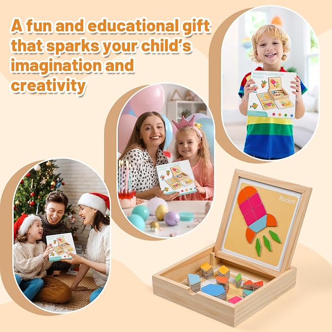 130 Pcs Wooden Magnetic Pattern Blocks Set for Kids & Kids Ages 4–8 - Image 6