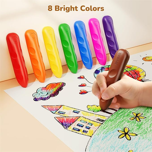 JoyCat 8 Colors Jumbo Crayons for Toddlers 1-3 4 5 6 year old Kid,Easy-Grip,Unbreakable,Non-Toxic,Washable,big,Triangular,fat,thick,toddler Crayons age 1-3,Ideal for Kids with Art Supplies