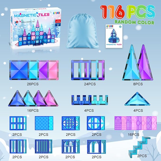 AFUNX Diamond Magnetic Tiles,116PCS Sturdy-Build STEM Toys for Kids - Image 7