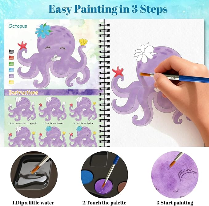 Paint with Water Books for Kids Ages 2-4 4-8, Watercolor Coloring Book for Kids, Toddlers Watercolor Painting Book, Water Color Paint Set for Kindergarten Art Craft Drawing Gift