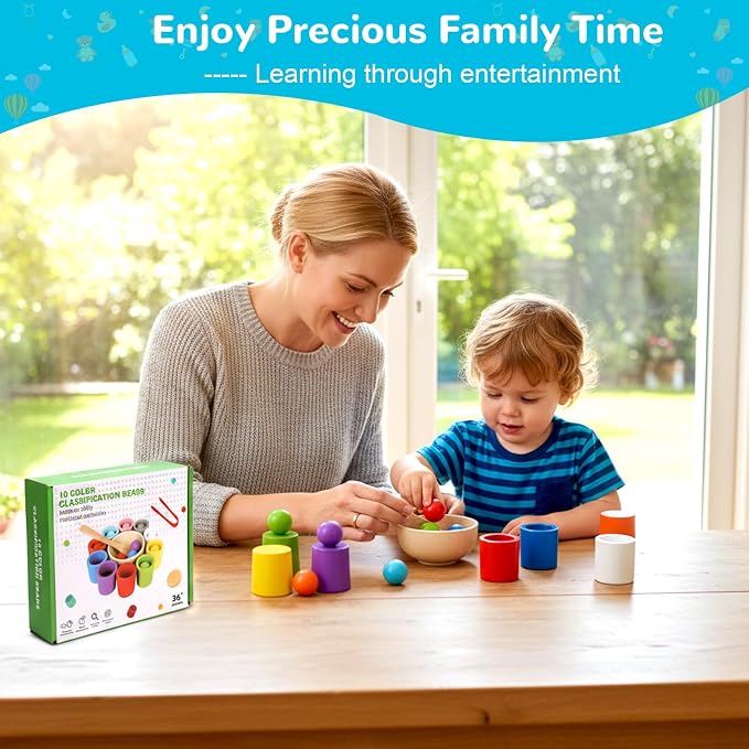 Color Sorting Toys, Wooden Montessori Rainbow Matching Game for Kids 3+ - Image 6
