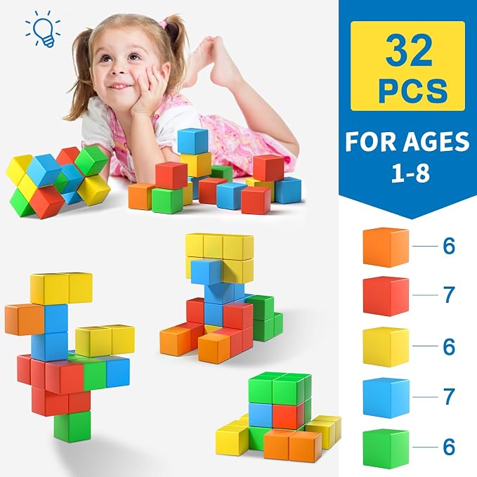 Feoxialy Magnetic Blocks,1.42IN 32pcs Large Magnet Building Block for Kids - Image 7