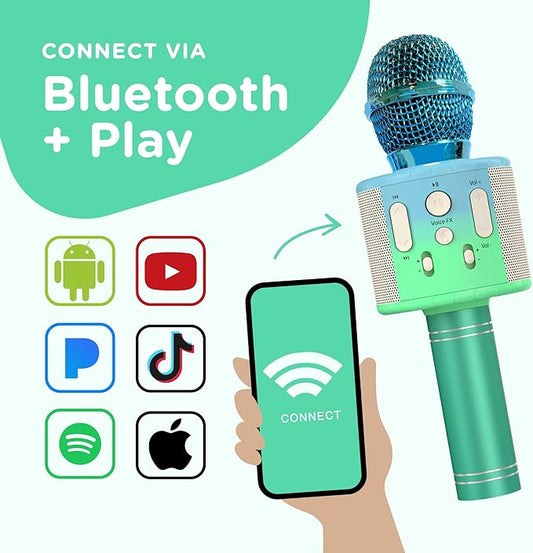 Move2Play, Kids Karaoke Microphone | Includes Stickers & Bluetooth | Kids Birthday Gift | Toy for All Ages 2, 3, 4, 5, 6+ Year Old Girls, Boys & Toddlers (Blue/Green)