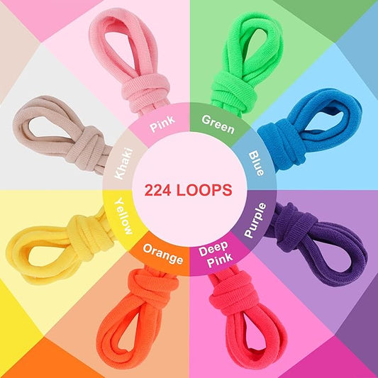 QXHOL 224 PCS Loom Loops Refill for Kids - Elastic Strings Toys for Potholder Weaving Loom Knitting Kits, DIY Craft Supplies Gift for Girls and Boys Ages 6-12