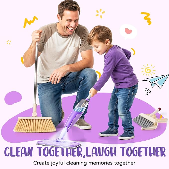 Kids Cleaning Toy Set,Purple Mini Spray Mop Montessori Toys Pretend Play Cleaning Tool for Toddlers with Spray Mop & Kids Broom Dustpan Set Cleaning Toys Gift for Toddlers Girls Boys Age 3+ - Image 7