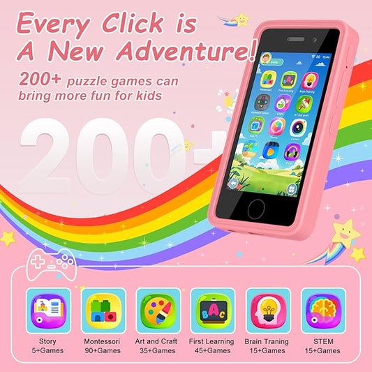 3.97" Touchscreen Kids Toys Smart Phone, Kids Phone with Games & Dual Camera, Toddler Toys Phone, Boys and Girls Learning Toy Phone for 3-9 Years Old (Pink)