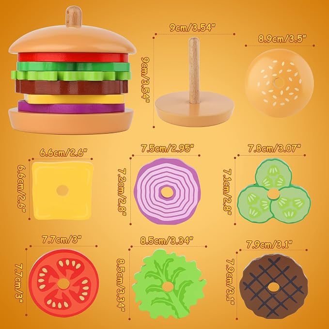 Aizweb Montessori Toys for 3 Year Old - Wooden Burger Stacking Toys for Toddlers and Kids Preschool, Educational Toys, Fine Motor Skill Toy, Blocks for Toddlers, Learning Toys - Image 7