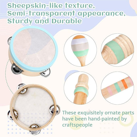 Raimy Musical Instruments Set - Neutral Colors Wooden Montessori Toys Percussion Music Modern Boho Xylophone Birthday Gifts for 1 2 3 Year Old Kids Baby Toddlers Boys Girls 3+ with Storage Bag