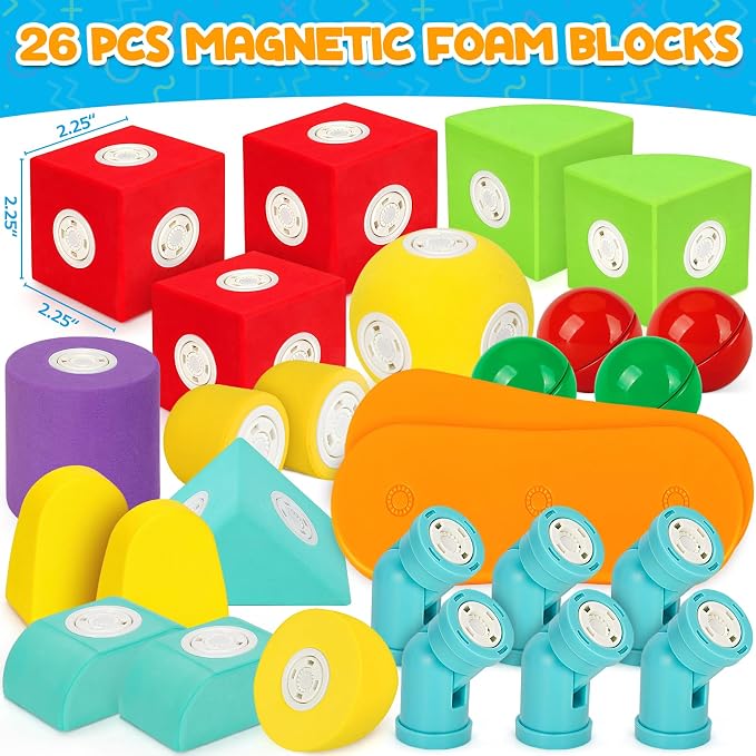 Hodurgyi 26 PCS Magnetic Foam Blocks, STEM Preschool Toys for Children, Magnetic Building Blocks for Toddlers, Kids Bath Toys and Montessori Sensory Toys, Birthday for Boys & Girls Age 3 4 5 6+ - Image 6