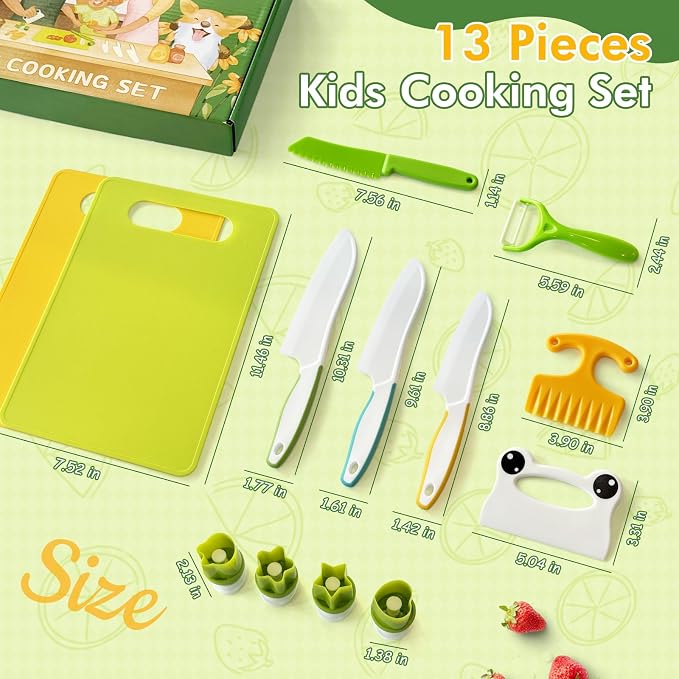 13 Pcs Kids Knife Set for Real Cooking Safe Kitchen Tools for Ages 4+ - Image 6