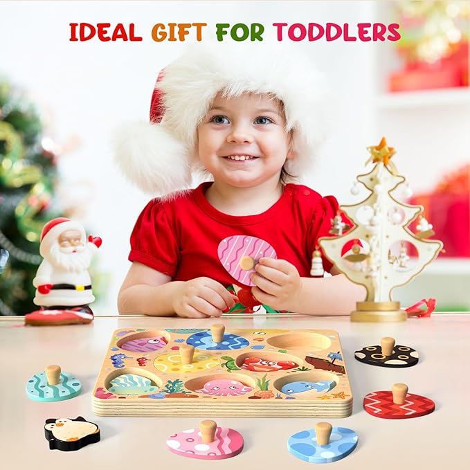 Zeoddler Wooden Puzzles for Toddlers, 8 Pcs Sea Animal Matching Egg Puzzle, Montessori Toys for Boy Girl Easter Birthday Gifts, Preschool Learning Activities & Educational Toys for Boys, Girls - Image 8