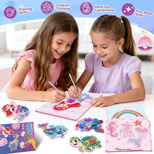 YOTOY Poke Arts and Crafts Kits for Kids - Ocean Poke Art Kit with Wind Chime Craft, Toys for Girls Ages 4-10, DIY Decor Creative Activit Game, Birthday Gift for 4 5 6 7 8 9 Year Old