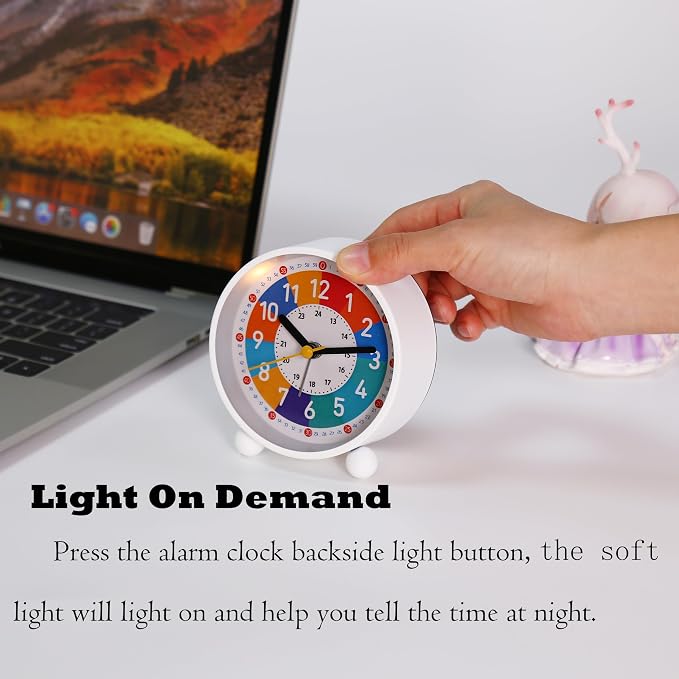 Analog Alarm Clock for Kids Learn to Tell Time, 12/24H Time, Gradual Alarm, Silent, Battery Operated with Press-to-Light Backlight, Ideal for Kids, Teens & Bedroom Decor - Image 8