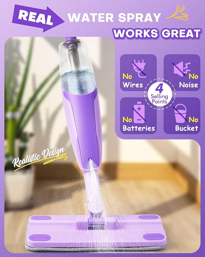 Purple Mini Spray Mop for Toddler-Montessori Cleaning Toy that Real Spray Water,Pretend Playhouse Essentials for Girls Ages 3-8,Toddler Educational Housekeeping Set - Image 7