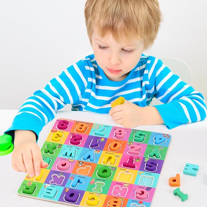 Wooden Alphabet Puzzles Ages 3-5, Alphabet and Number Puzzle with ABC Learning for Kids Ages 3 4 5, Preschool Learning Toys with Chunky ABC Puzzle Board for Girls Boys Kindergarten - Image 7