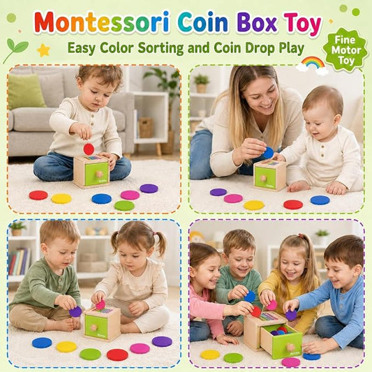 Montessori Toys for 1-3 Year Old: Color Sorting Wooden Drawer Box Toy for Toddlers, Object Permanence and Fine Motor Sensory Toy, 12-18 Months Busy Board Matching Game for Baby Boys and Girls Gifts - Image 2