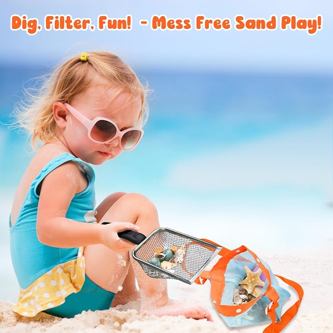 2 PCS Beach Mesh Shovel Sand Sifters with 2 PCS Mesh Beach Bag - Image 7