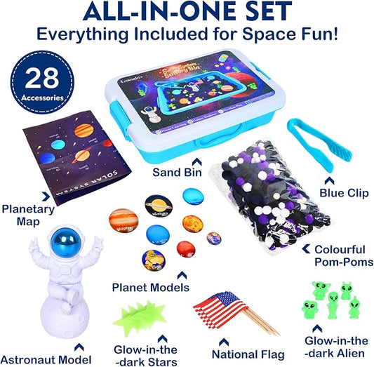 Space Sensory Bin for Toddlers, No-Mess Pom Poms Activity Kit - Image 2