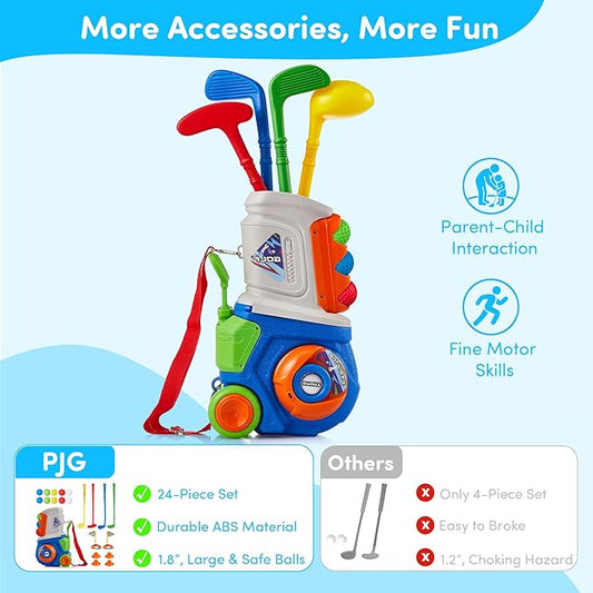 PJG Toddler Golf Set, Plastic Kids Golf Clubs 3-5 with 4 Golf Clubs and 10 Balls, Indoor and Outdoor Golf Toys with Cart for Toddlers Boys and Girls Aged 1 2 3 4 5 Years Old Birthday