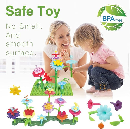IQKidz 3-6 Years Old Toddler Toys - Flower Garden Building Toy with Insect Pegs, Educational Activity Gifts for Girls Preschool-Kindergarten, 153Pcs STEM Stacking Pretend Play Set - Image 2