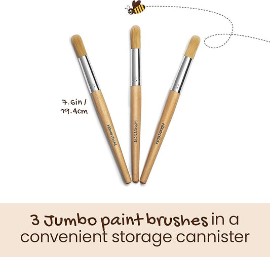 Honeysticks Jumbo Paint Brush Set - 3 Pack. Jumbo Paint Brushes for Kids with a Large Wood Handle for Easy Grip. Perfect for Toddler and Preschool Painting. Handy Storage Container. Vegan.