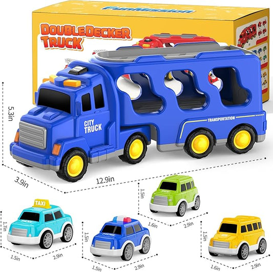 Toddlers City Truck Toys for Kids 3-9 Year Old,5 in 1 Friction Power Vehicle Car for 3 4 5 6 7 Years Old Boys Girls,Carrier Truck Transport Toys for Christmas and Birthday Gifts