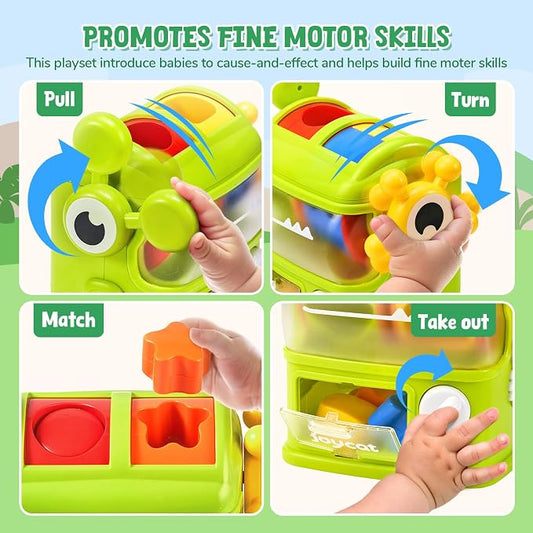 JoyCat Monster Eating The Shapes, Interactive Shape Sorter Toy for Toddlers 1-3, with 6 Rattle Shape Blocks and 2 Levers, Montessori Color Matching & Sorting Learning Toys, Gifts for 1 2 3 Year Old - Image 2