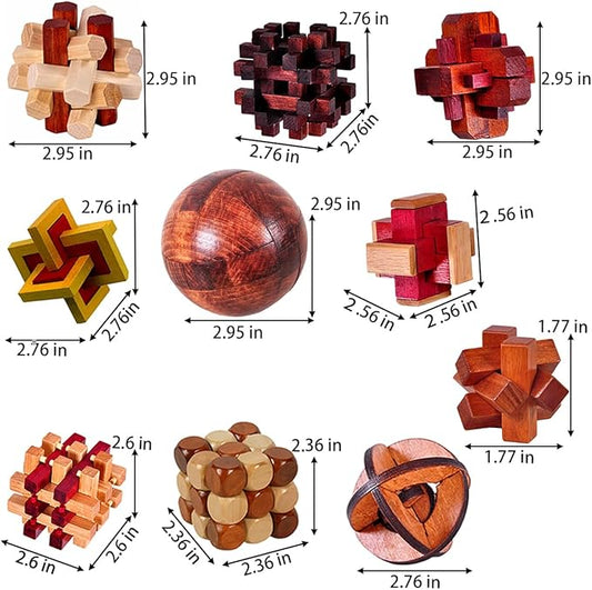 18 Pack Large Wooden Brain Teaser Puzzles Wooden Burr Puzzles Brain Teaser Puzzle with Gift Packing Box Magic Puzzle Games Toys Stocking Stuffers Party Favors for Kids and Adults (Classical Wood)