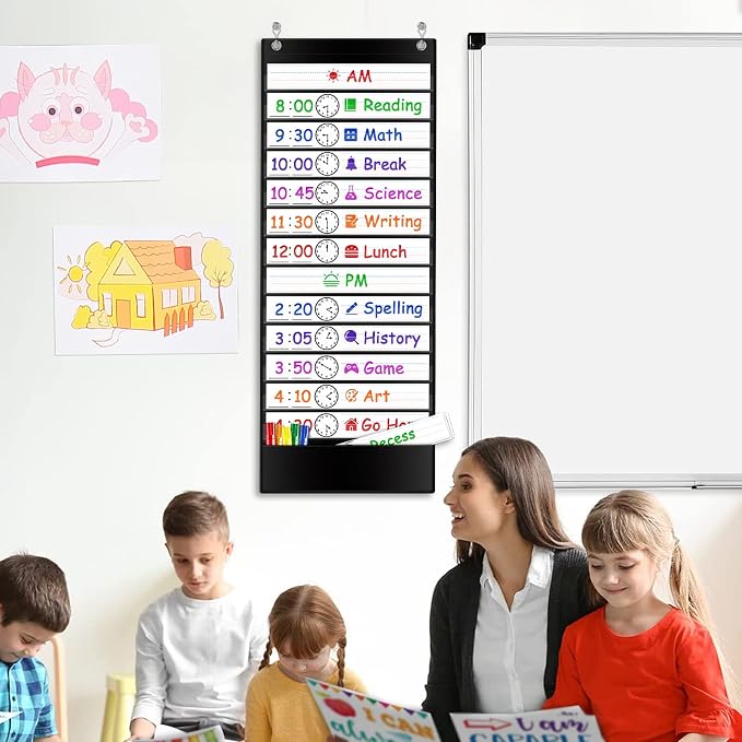 Daily Schedule Pocket Chart, Visual Schedule for Kids, Black - Image 8