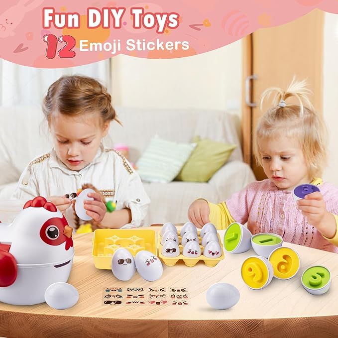Easter Egg Matching Game - 24-Piece Educational Toddler Toys for Color & Shape Recognition | Easter Basket Stuffers for Kids