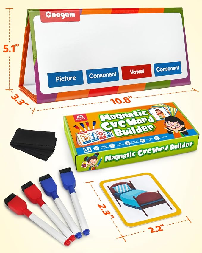 Coogam CVC Word Builder, Magnetic Sight Word Games with Flashcards, Matching Letter Reading and Spelling Game, Montessori Alphabet Educational Toy Gift for Preschool 3 4 5 Year Old Kids Toddlers - Image 7