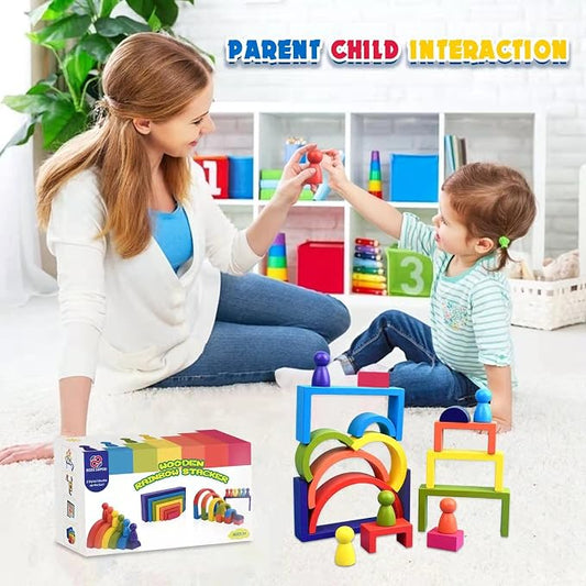 Wooden Toys, Montessori Toys for Kids 3 4 5 6+Years Old Boys Girls Rainbow Stacking Blocks Set Preschool Activites Educational Toy Gifts for Toddler-19PCS - Image 2