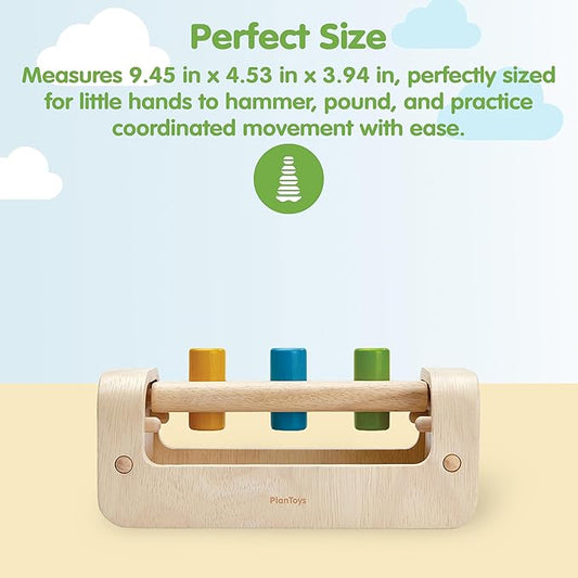 PlanToys® Pounding Bench Wooden Hammer Toy for Kids Ages 3+ | Montessori Fine Motor & Hand-Eye Coordination Activity for Focus & Strength | Eco-Friendly Educational Toy